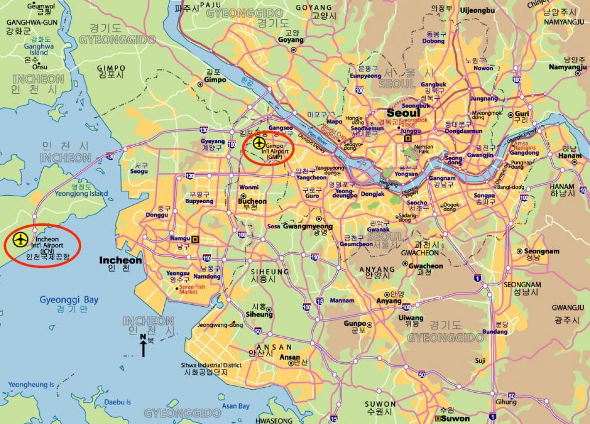 Karte der Flughäfen von Seoul