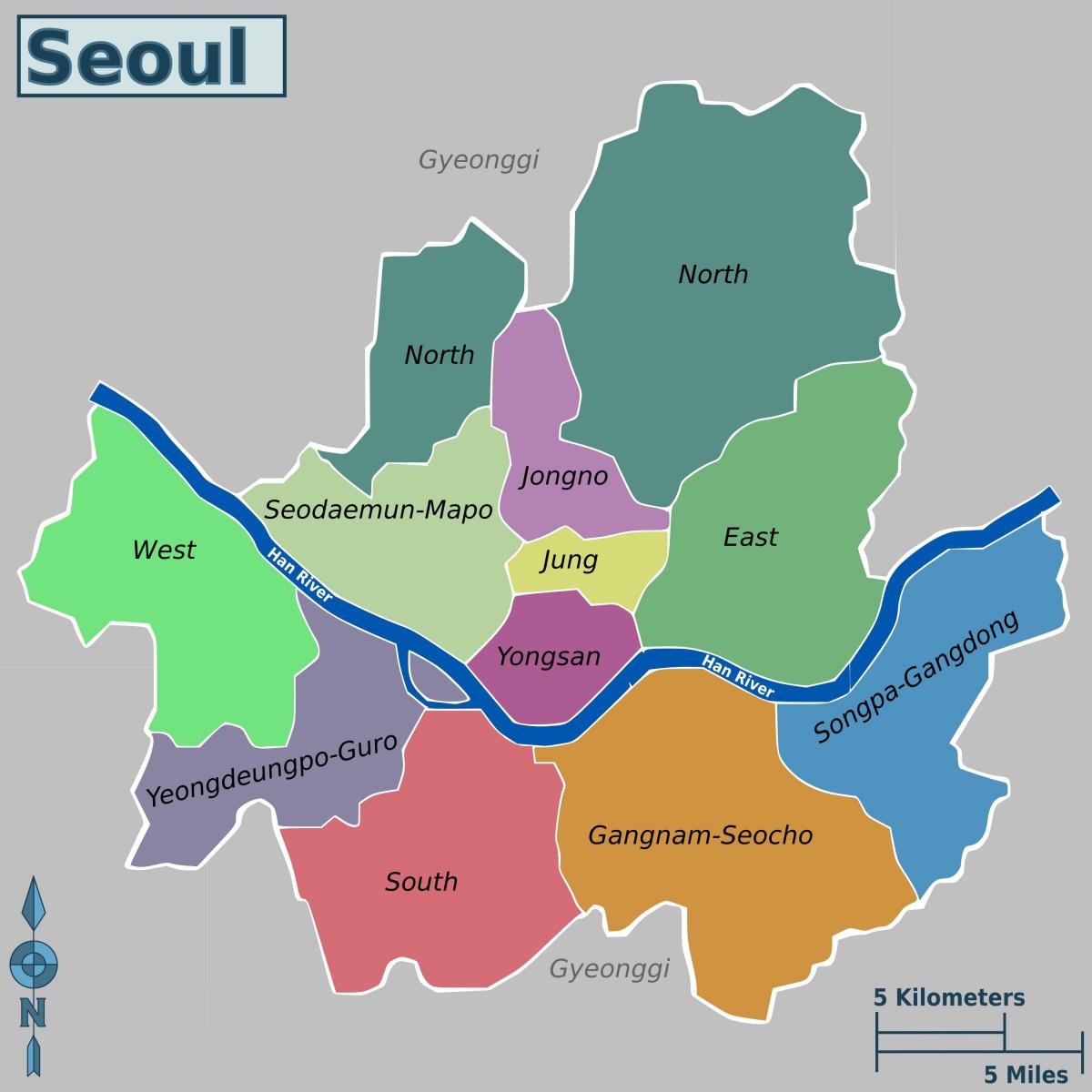 Karte der Stadtviertel von Seoul